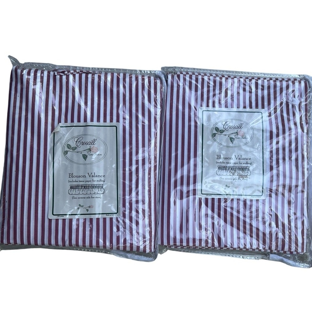 vintage croscill Red White Striped Claret  Blouson‎ Valance  88"x15" Set Of 2